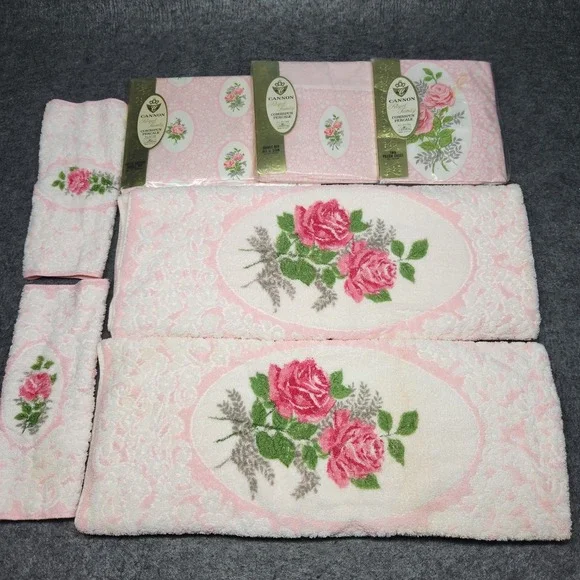 Cannon Embassy Rose Floral Double Bed Sheets Fitted Flat Pillowcases Towels NOS