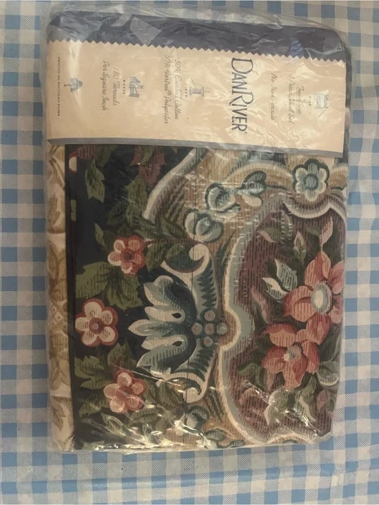 Dan River Floral Jacquard twin Sheets VTG Navy with Multi Floral Print charm