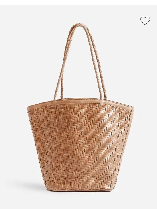 Woven Straw Shoulder Tote Bag in Light Brown