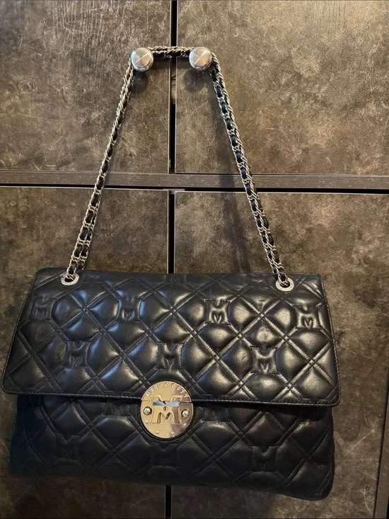 Black Quilted Shoulder Bag with Chain Strap