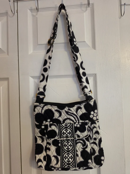 Vera Bradley Black & White Floral And Geometric Quilted Shoulder/Cross Body Bag