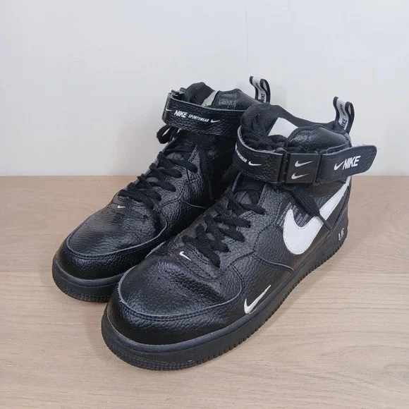 Nike Air Force 1 Mid Utility Overbranding Mens Size 8.5 Black Leather High Top