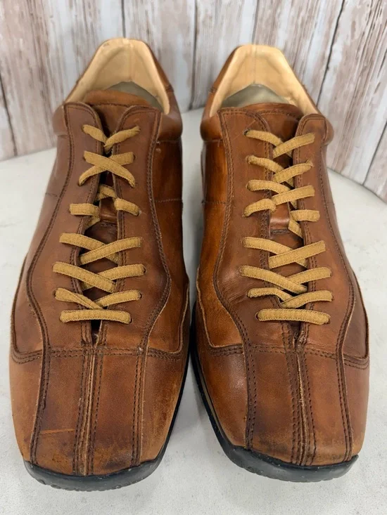 Prada Shoes Men Carame Brown Leather Luxury Sneakers Prada Size 9 US Size 10