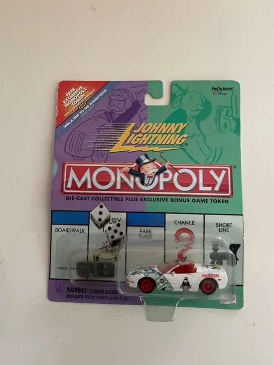 Johnny Lightning Monopoly Die-Cast White Collector Car with Red Wheels