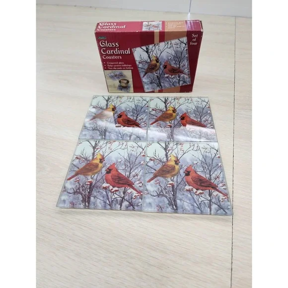 Red Cardinal Coasters Tempered Glass 4