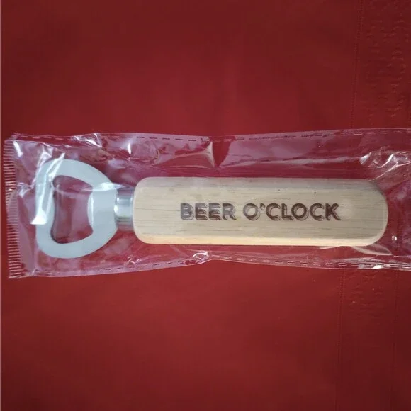 NEW Beer O'Clock Wood Handle Bottle Opener Bar Tool Home Kitchen Accessories