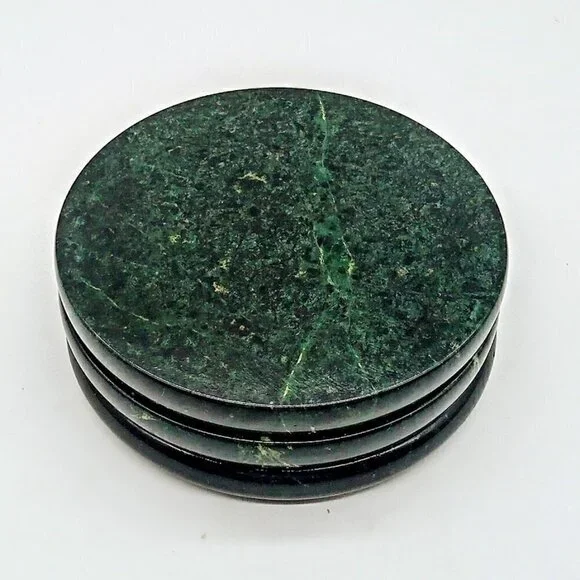 Dark Green Marble Round Cork Back Coasters (3)