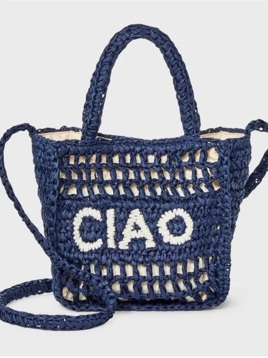 Universal Thread Navy Crochet Tote with White 