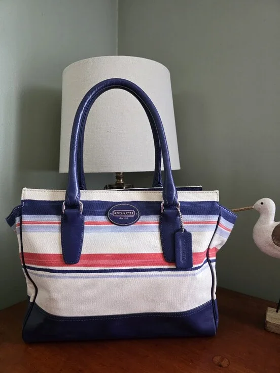 Coach Candace 22397 Legacy Stripe Canvas Leather Carryall Tote Bag Y2K