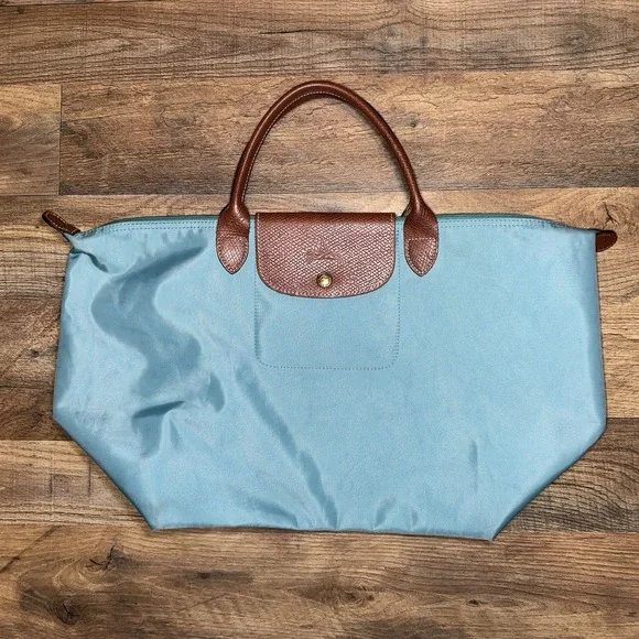 Longchamp Le Pliage Shopper Shoulder Bag Light Blue Nylon Tote 18x11 inch