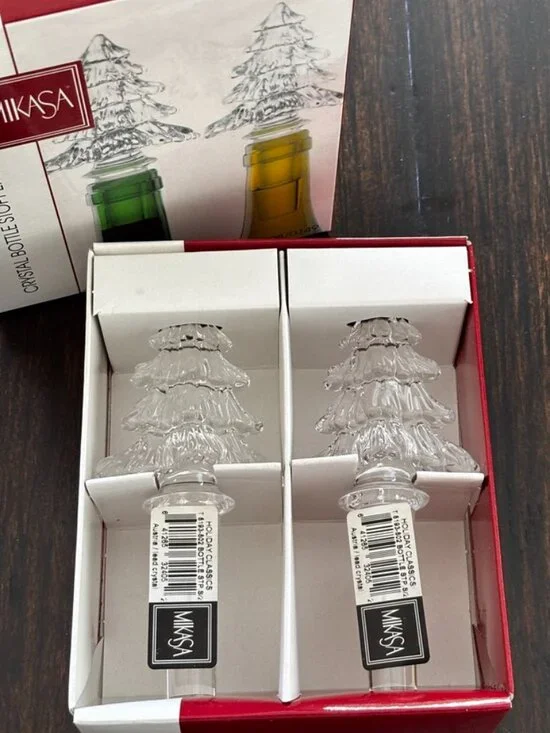 Mikasa Holiday Classics Crystal Christmas Tree Bottle Stoppers Set of 2
