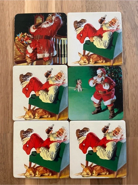 Vintage 1999 Coca-Cola Santa Claus Cork Back Coasters Set of 6