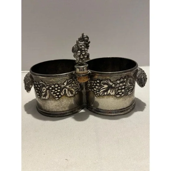 Vintage French SILEA Silvertone Twin Wine Bottle Holder with Stoppers