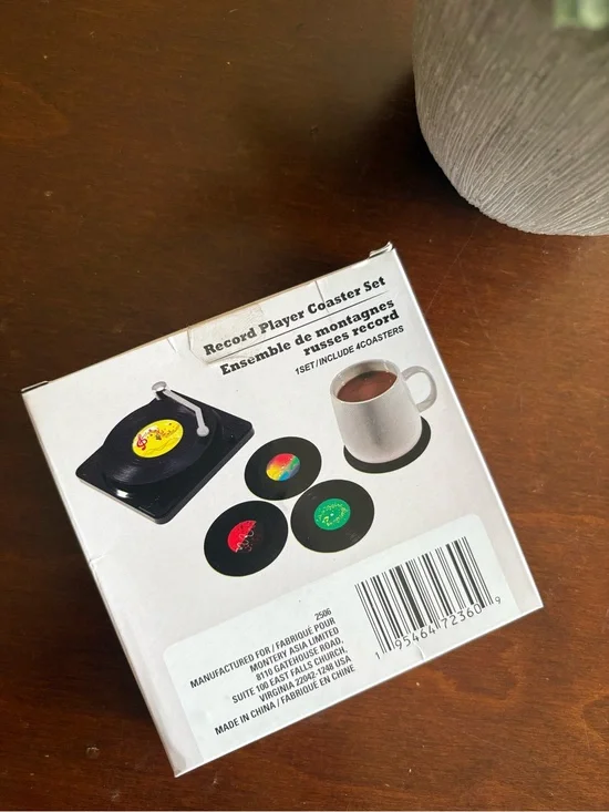 Record Turntable & Vinyls Novelty Coaster Set