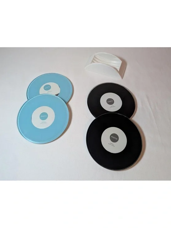 Set of 4 Vintage Swing Photo Frames - Blue and Black Vinyl Record Style