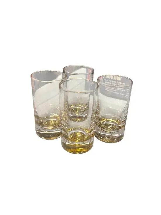 MCM Style Amber Gold Floating Base Whiskey Shot Glasses / Cordials (Set of 4)
