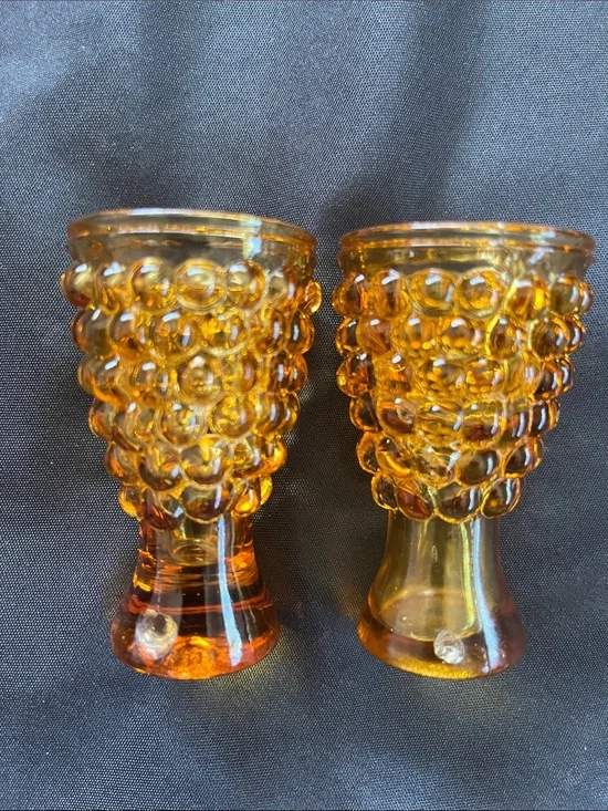 Pair Vtg Amber Glass Hobnail Shot Or Cordial Glasses MCM Bar Taiwan *READ*