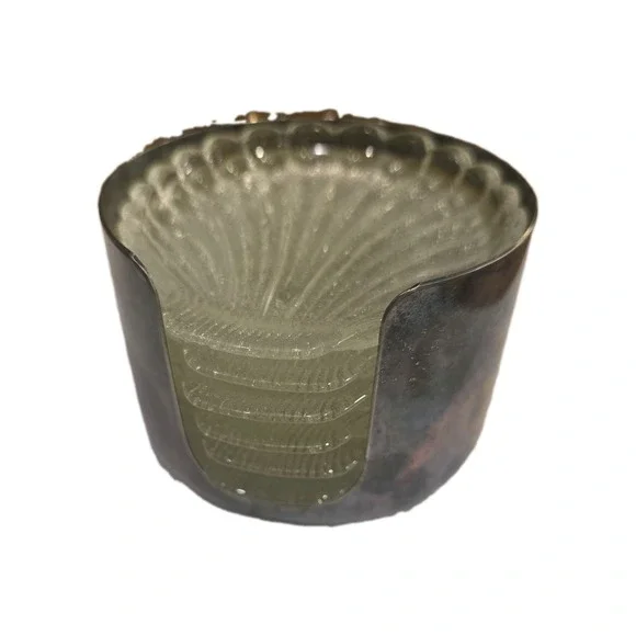 Vintage Glass Oyster 6 Pc Coaster Set with Holder