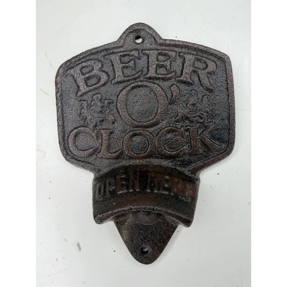 Cast Iron Beer O' Clock Beer Soda Bar Bottle Opener Wall Mounted