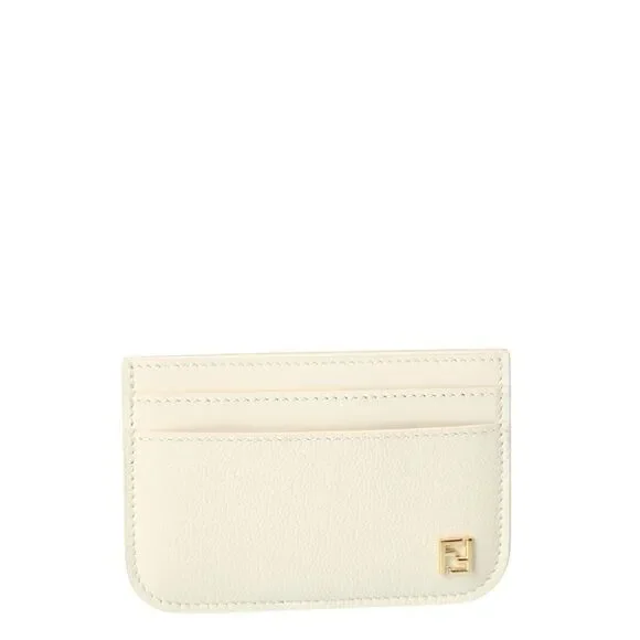 Fendi Ff Leather Card Case, Beige