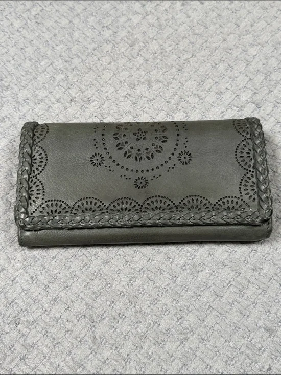Vintage Leather Embellished Leather Wallet Green Mandala Braided