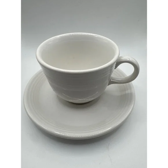 Fiesta White Cup and Saucer Set Homer Laughlin China Co Lead Free USA Made