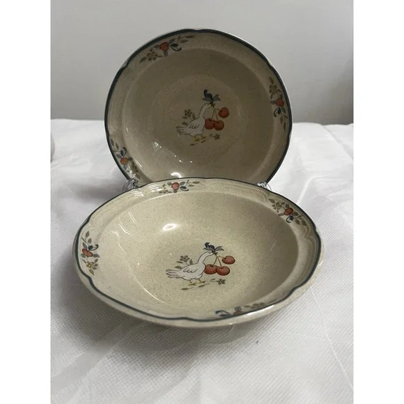 VTG International Tableworks Stoneware Marmalade Goose‎ Soup Cereal Bowl 2 Pc