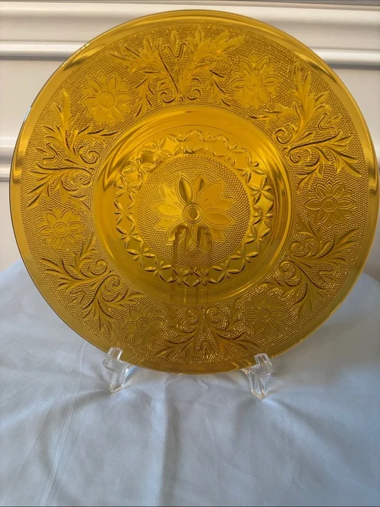 Indiana Glass Tiara Amber Floral Pressed Glass Dinner Plate (6)