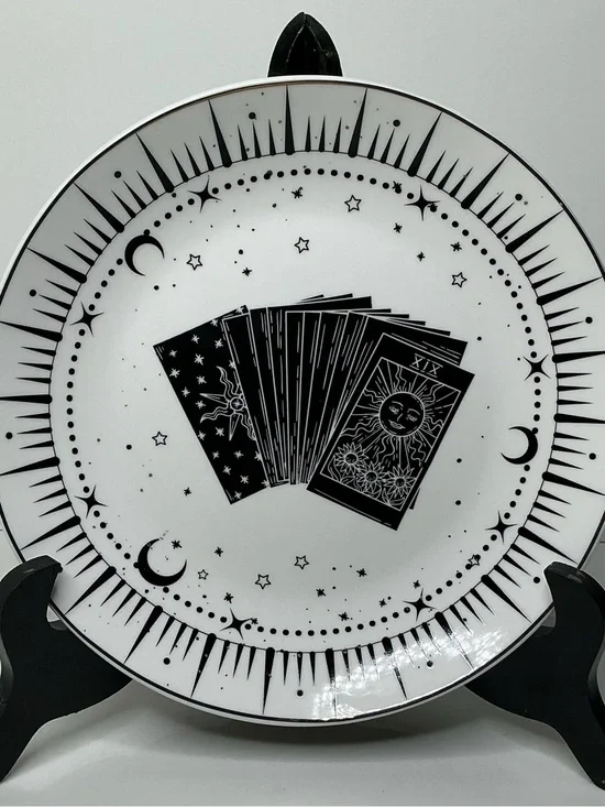 10 Strawberry 4 Salad Plates Street Tarot Card Celestial Halloween Gold Rim 8”