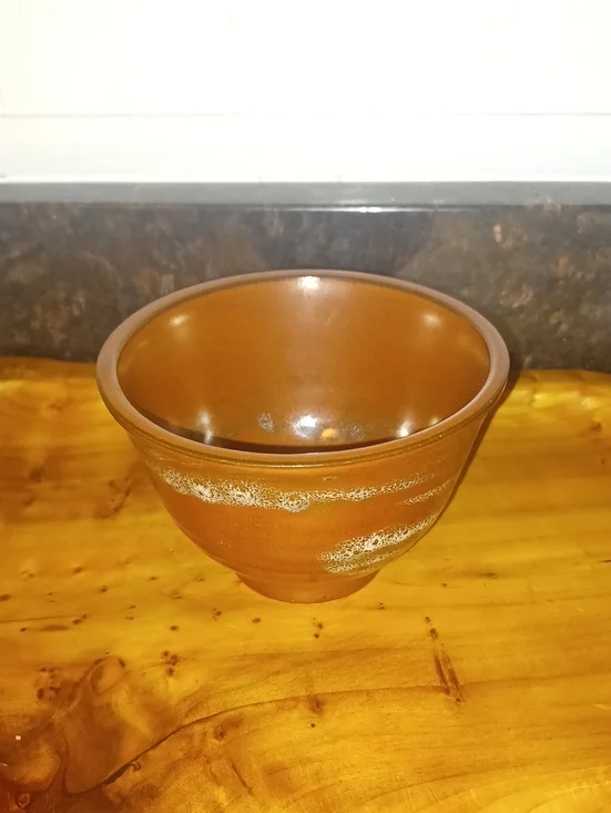 Handmade Brown Ceramic Matcha Bowl White Textured Reactive Glaze Chawan