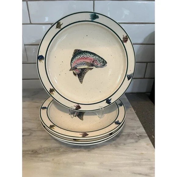 Set Of 4 Folkcraft Stoneware By Scotty Z Rainbow Trout Salad Wall Plate 8.5