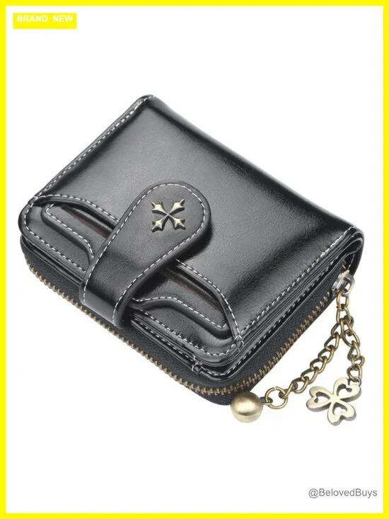 Small PU Leather Zip Bifold Wallet Mini Coin Pocket Goth Vintage Purse