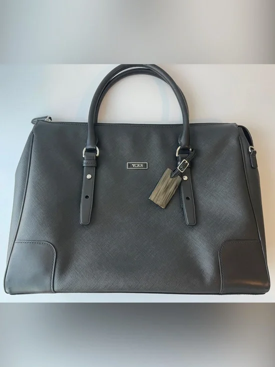 Unisex Tumi‎ Black Textured Leather Weekender / Laptop Bag