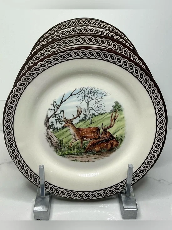 4 LEGEND Salad Plates 8” British Heritage Earthenware Fall Deer New