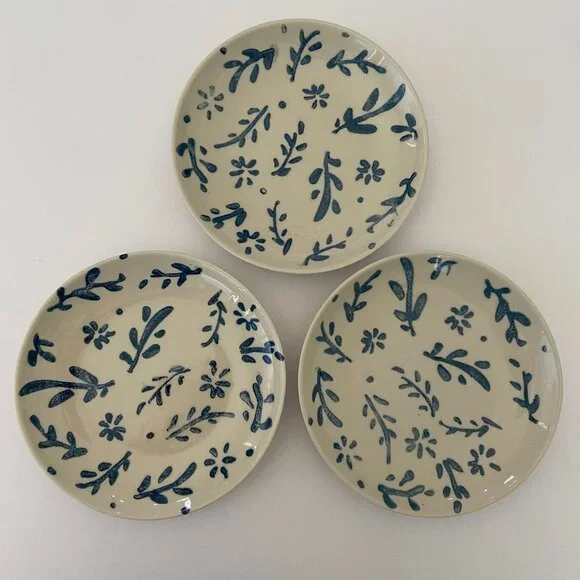 Tag hand stamped Ceramic floral design dishes (set of 3)