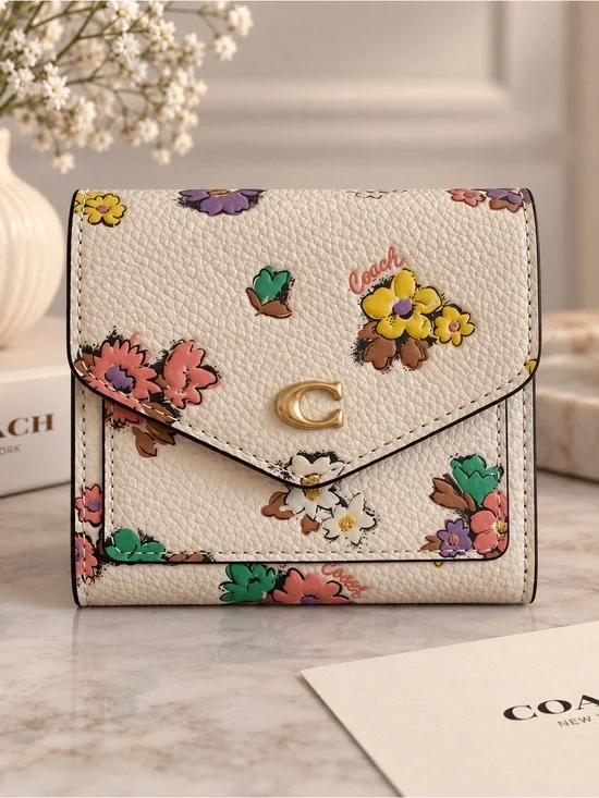 Coach Floral Leather Wallet - Cream with Multicolor Blooms