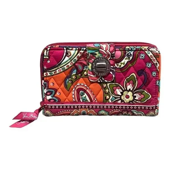 Vera Bradley Pink Swirls Turn Lock Wallet Floral Breast Cancer Pattern EUC