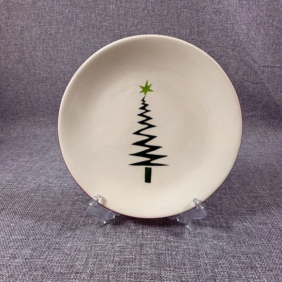 Garden Ridge Abstract Christmas Tree Salad Dessert Bread Plate Modern Festive 8
