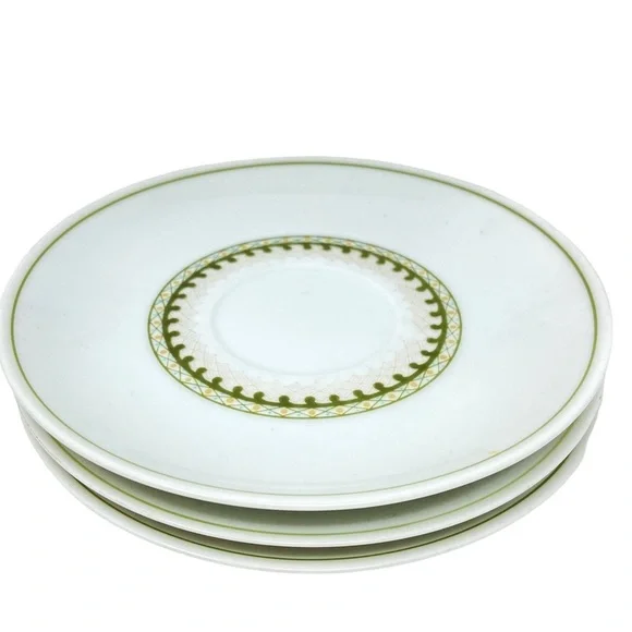 NORITAKE China No.6226 Hermitage Set of 3 Saucers. White and Green Pattern.