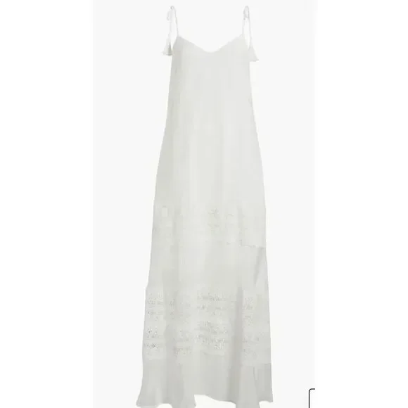 Elan Size XS Tie Strap Lace Swimsuit Cover Up Maxi Dress White Coastal Vacation