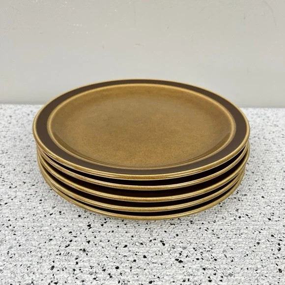 Vtg EKCO Eterna 1103 Muffin Pattern Stoneware‎ Salad Plates Lot of 5 Brown 7.75