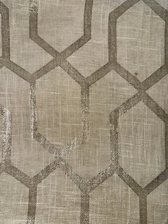 Washed linen embossed silver Geometric print soft whte