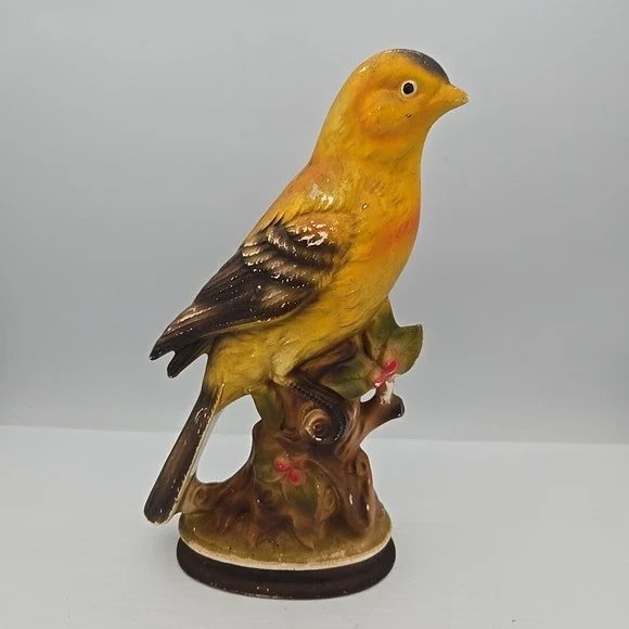 Enesco Japan Goldfinch Vibrant Yellow Bird Ceramic Vintage Figurine 1950s 9.75in