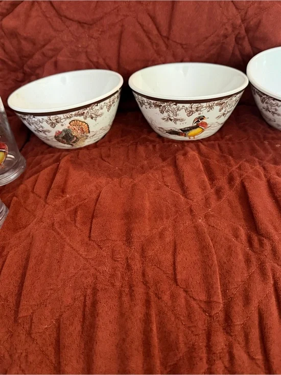 William Sonoma Bowls with Autumn Game Bird Motif - Set of 3