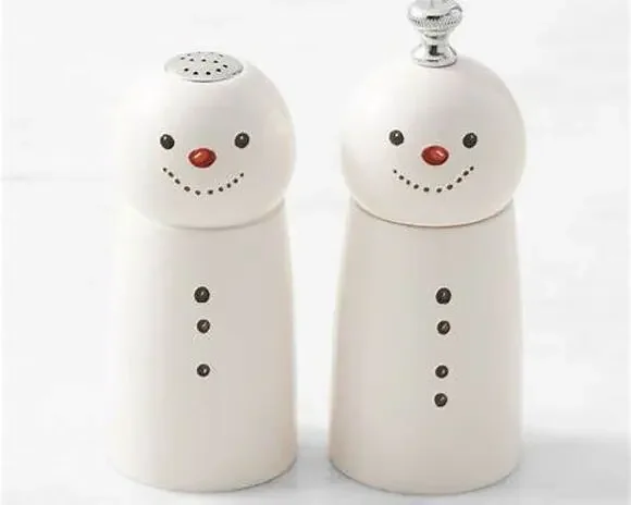 Williams Sonoma Snowman Salt Pepper Mills Set 2 Christmas NIB $99