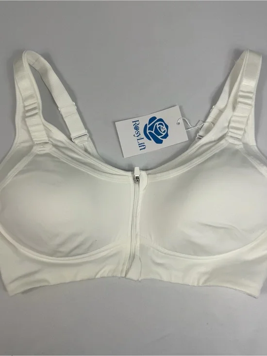 RosyLift White Front Zip Support Bra Size L 2.0 NWT Adjustable Straps