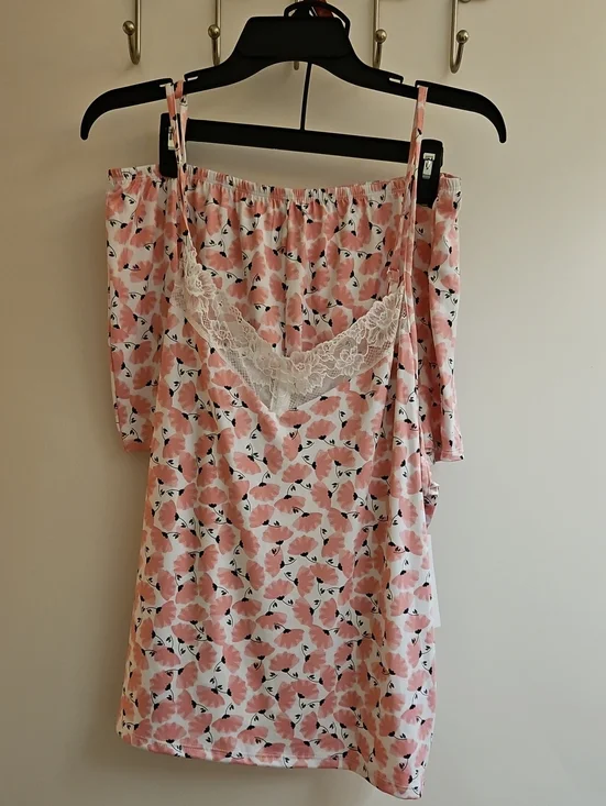 NWT Joyspun Womens 2X Cami Tap Set Pink Fan Flower Lace Trim PJ Pajama Shorts