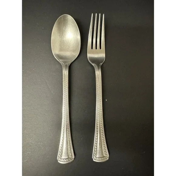 Stainless Flatware Oval Soup Spoon Dinner Fork Twisted Rope/Cable Border Square