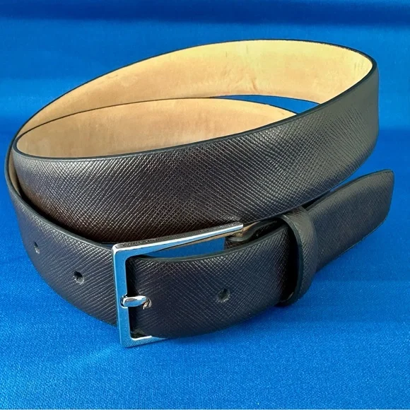 Bloomingdales Brown Leather Belt with Silver Tone Buckle--Excellent Condition-34