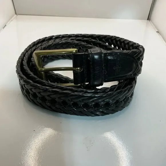 Dockers Men’s Braided Woven Leather Belt Size 42 Black Brass Buckle Casual